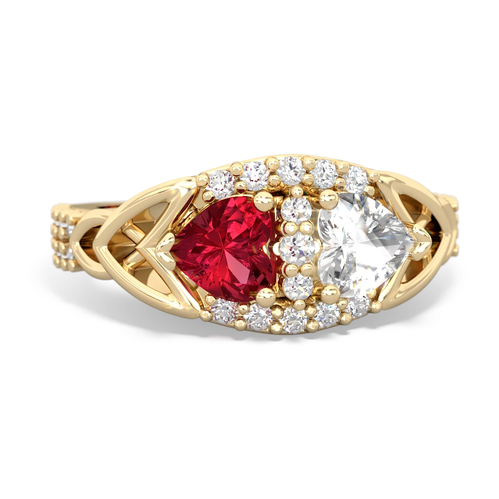 Lab Ruby Sparkling Celtic Knot 14K Yellow Gold ring R2645