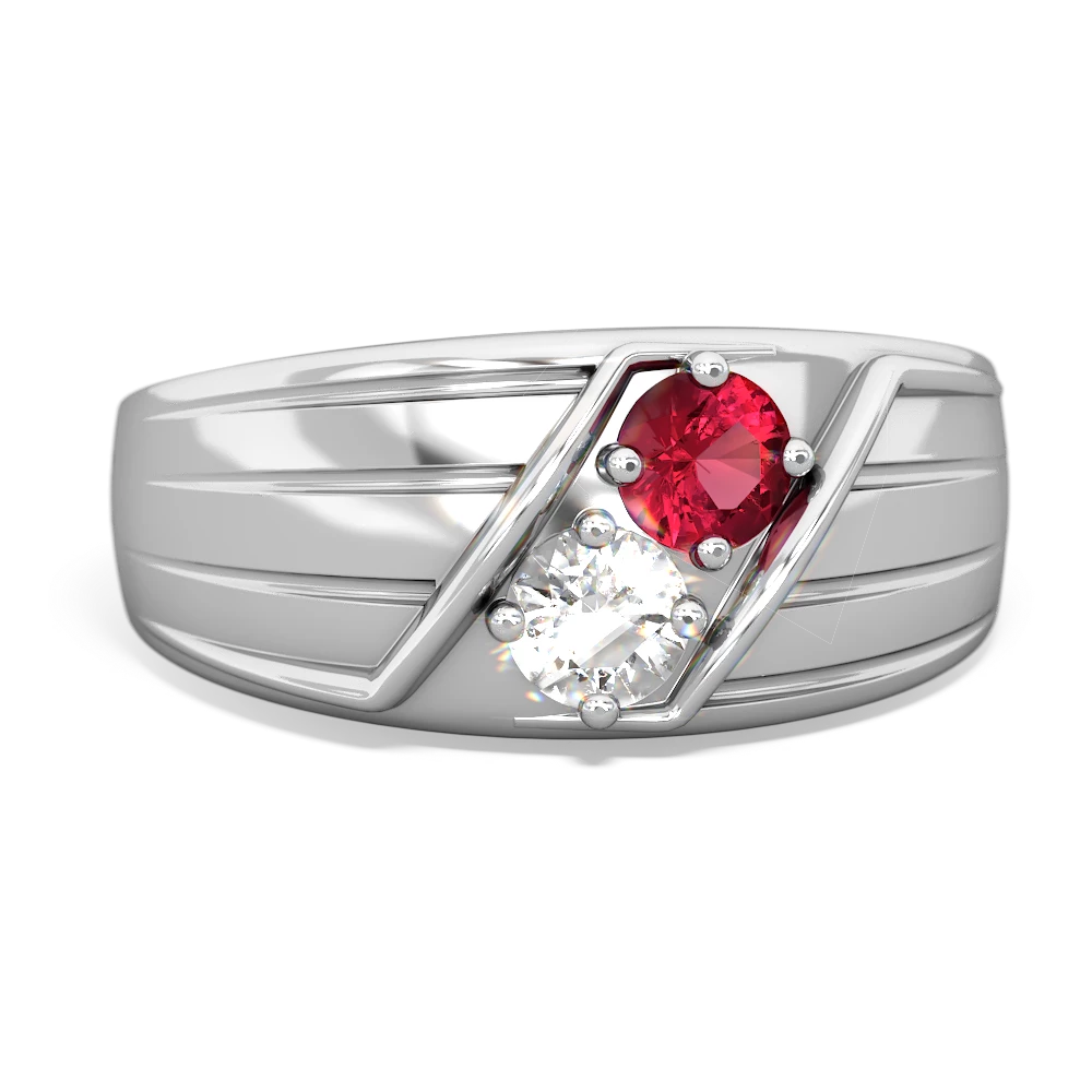 Lab Ruby Men's Streamline 14K White Gold ring R0460