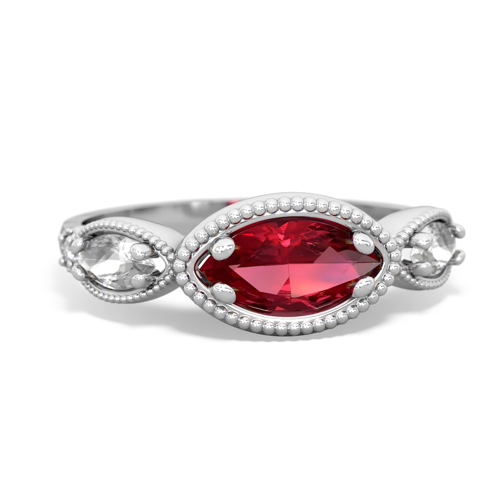 Lab Ruby Milgrain Marquise 14K White Gold ring R5700