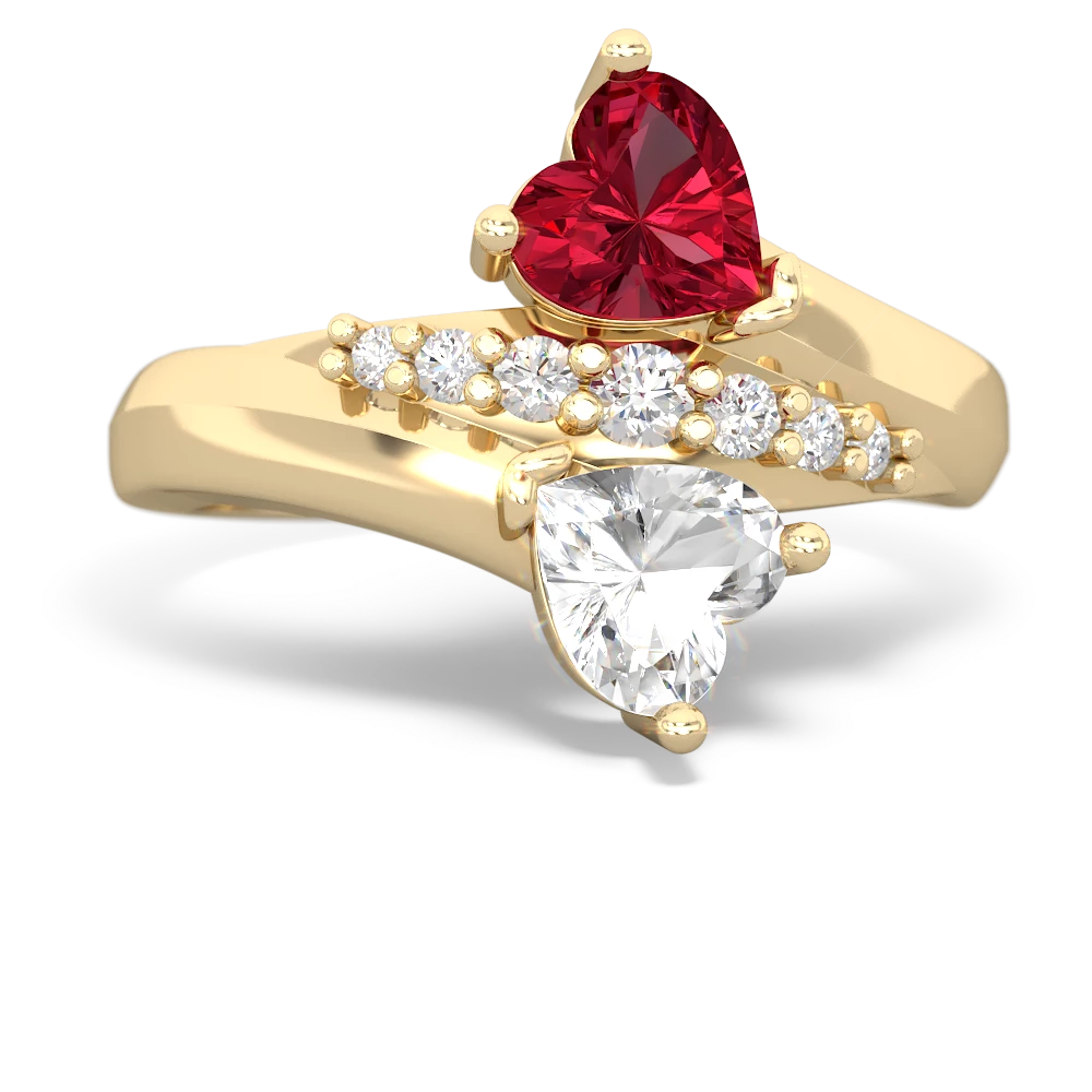 Lab Ruby Heart To Heart 14K Yellow Gold ring R2064
