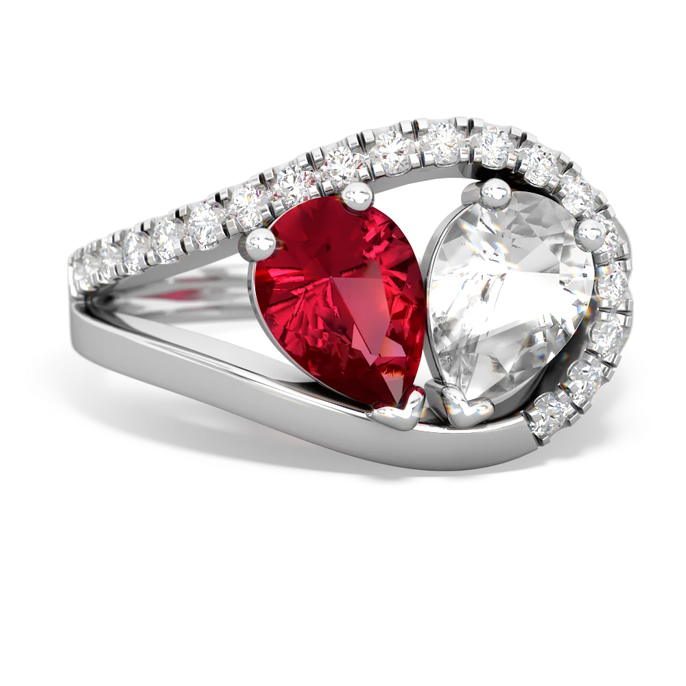 Lab Ruby Nestled Heart Keepsake 14K White Gold ring R5650