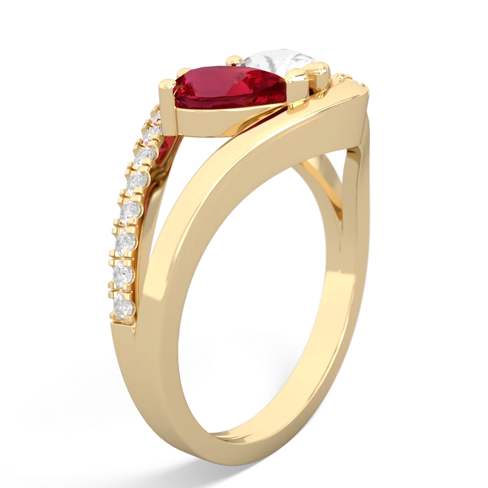 Lab Ruby Nestled Heart Keepsake 14K Yellow Gold ring R5650