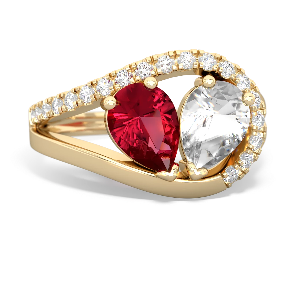 Lab Ruby Nestled Heart Keepsake 14K Yellow Gold ring R5650