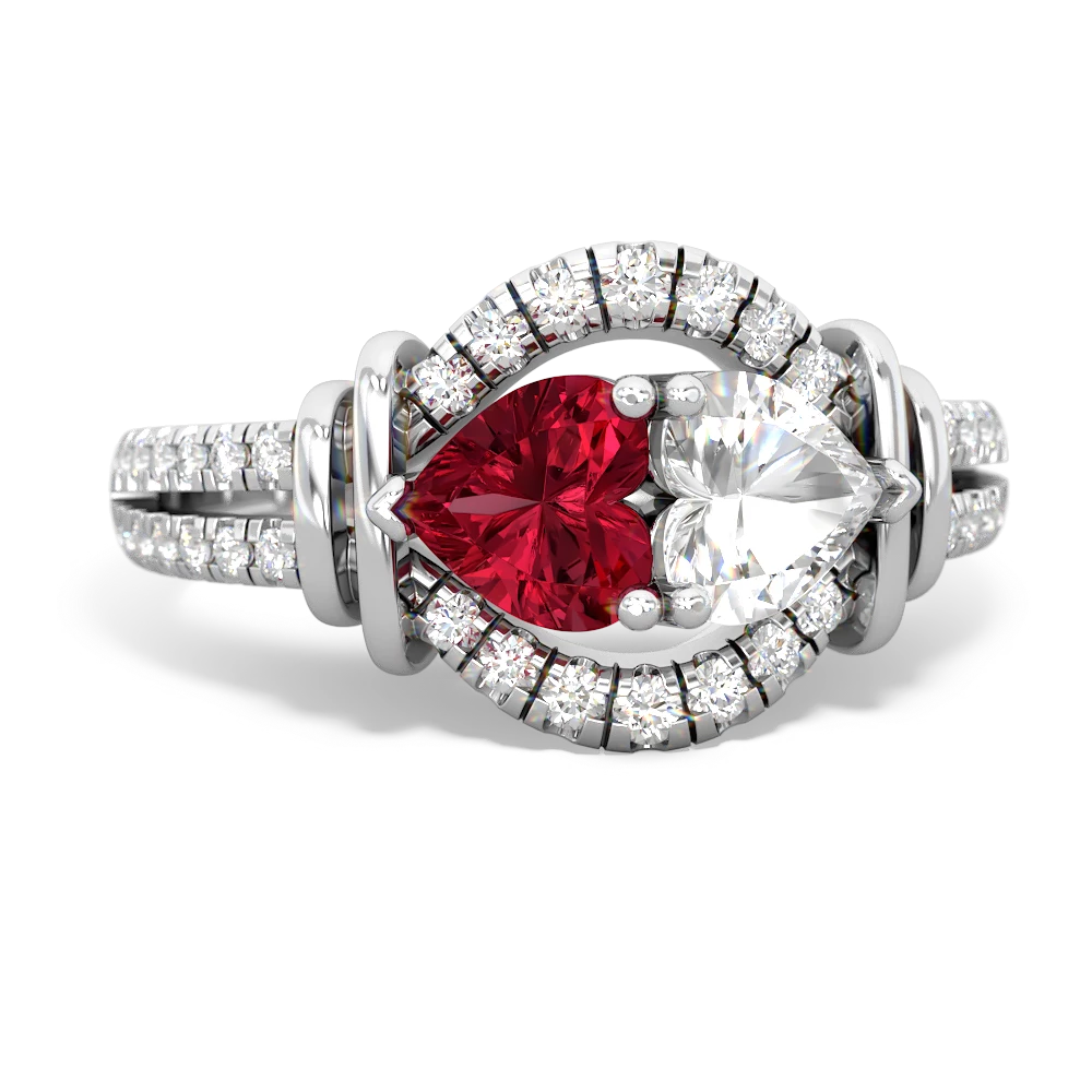 Lab Ruby Art-Deco Keepsake 14K White Gold ring R5630