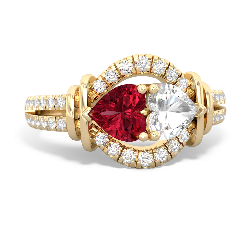 Lab Ruby Art-Deco Keepsake 14K Yellow Gold ring R5630