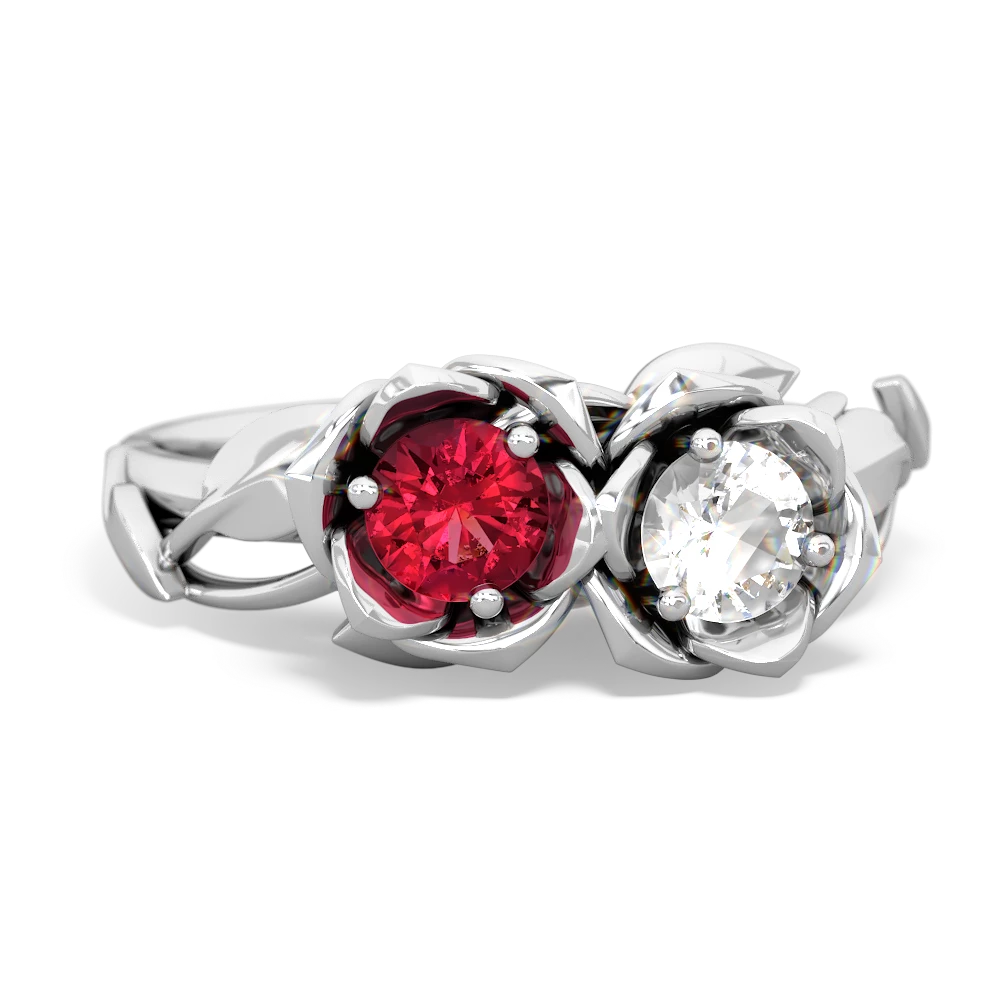 Lab Ruby Rose Garden 14K White Gold ring R5510