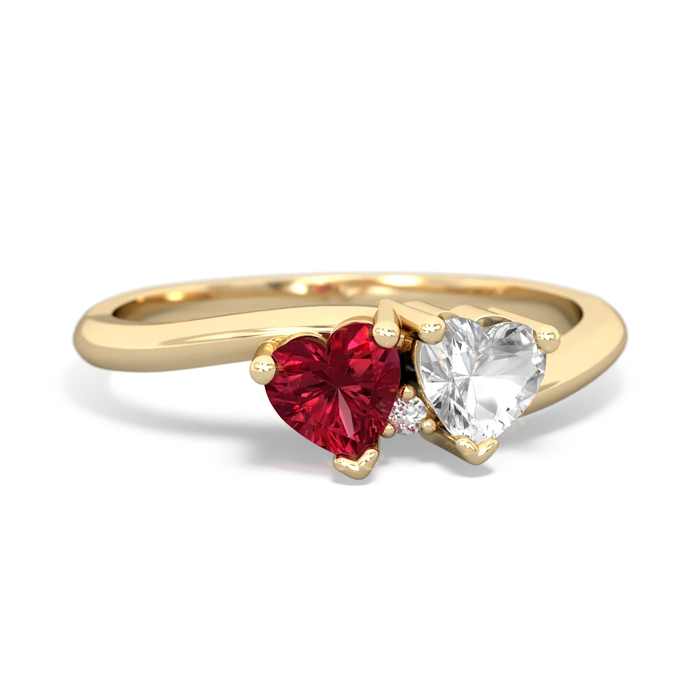 Lab Ruby Sweethearts 14K Yellow Gold ring R5260