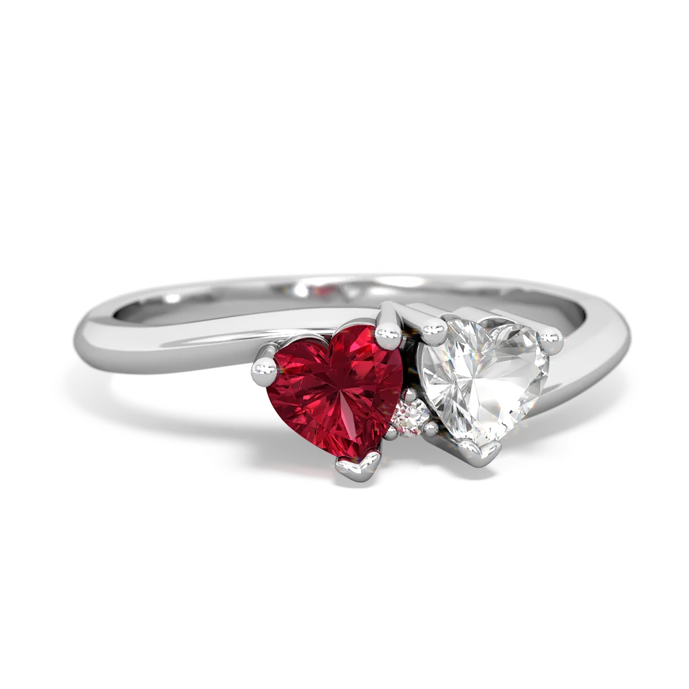 Lab Ruby Sweethearts 14K White Gold ring R5260