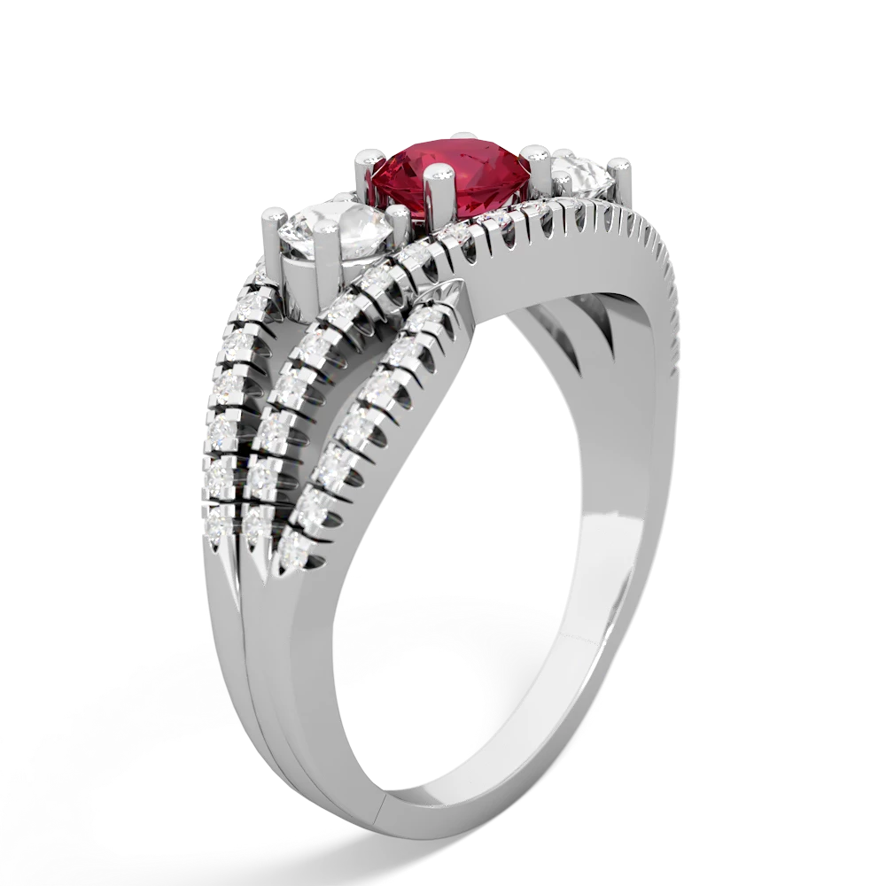 Lab Ruby Three Stone Aurora 14K White Gold ring R3080