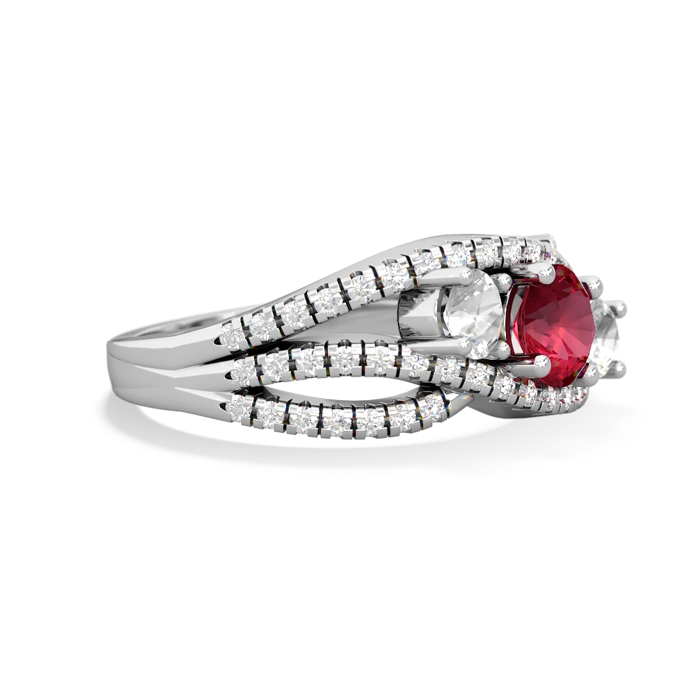 Lab Ruby Three Stone Aurora 14K White Gold ring R3080