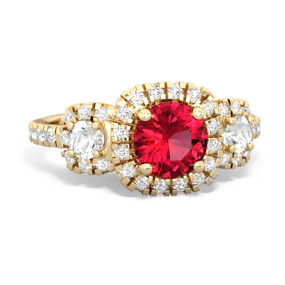 Lab Ruby Regal Halo 14K Yellow Gold ring R5350