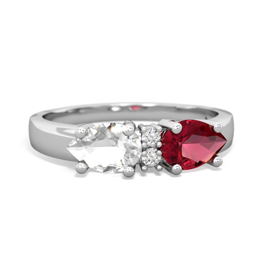 Lab Ruby Pear Bowtie 14K White Gold ring R0865