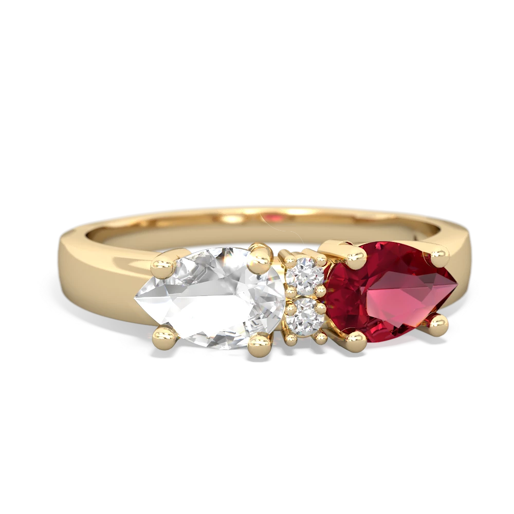 Lab Ruby Pear Bowtie 14K Yellow Gold ring R0865