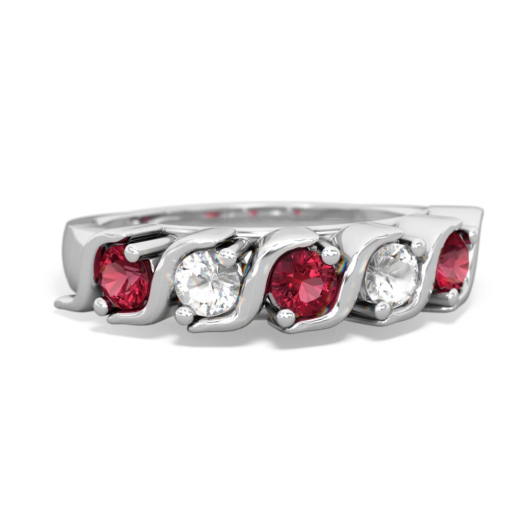 Lab Ruby Anniversary Band 14K White Gold ring R2089