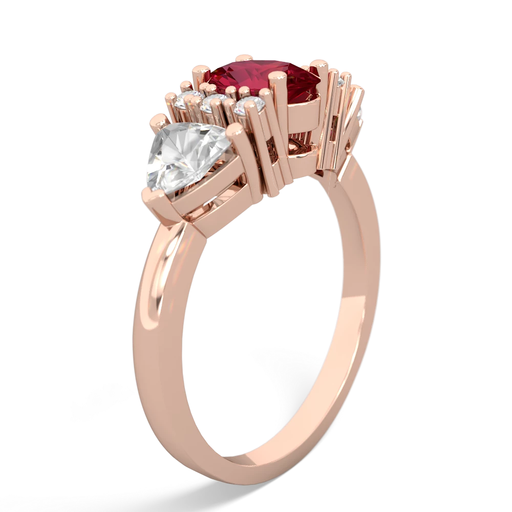 Lab Ruby Antique Style Three Stone 14K Rose Gold ring R2186