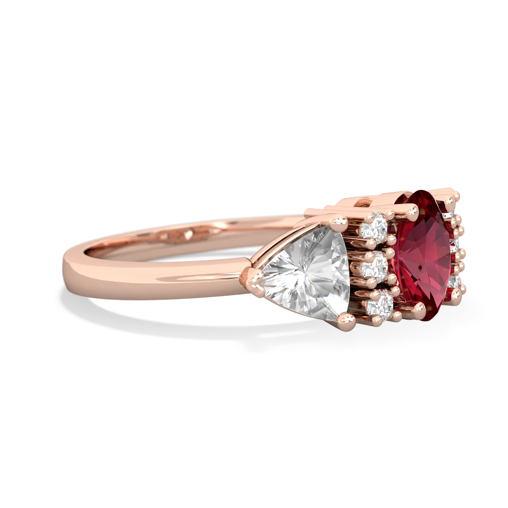 Lab Ruby Antique Style Three Stone 14K Rose Gold ring R2186