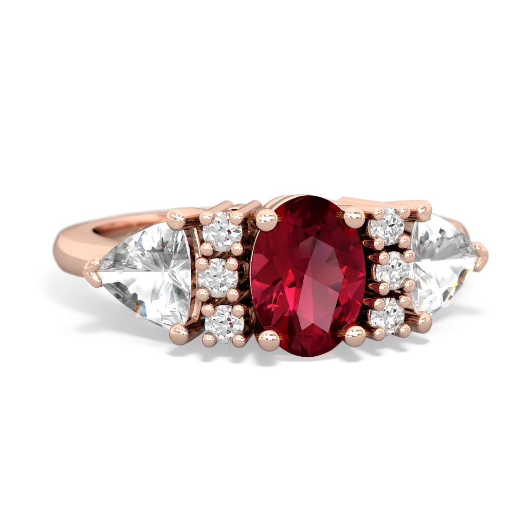 Lab Ruby Antique Style Three Stone 14K Rose Gold ring R2186