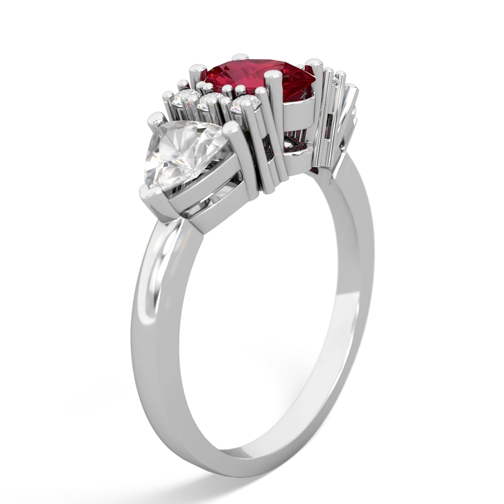 Lab Ruby Antique Style Three Stone 14K White Gold ring R2186