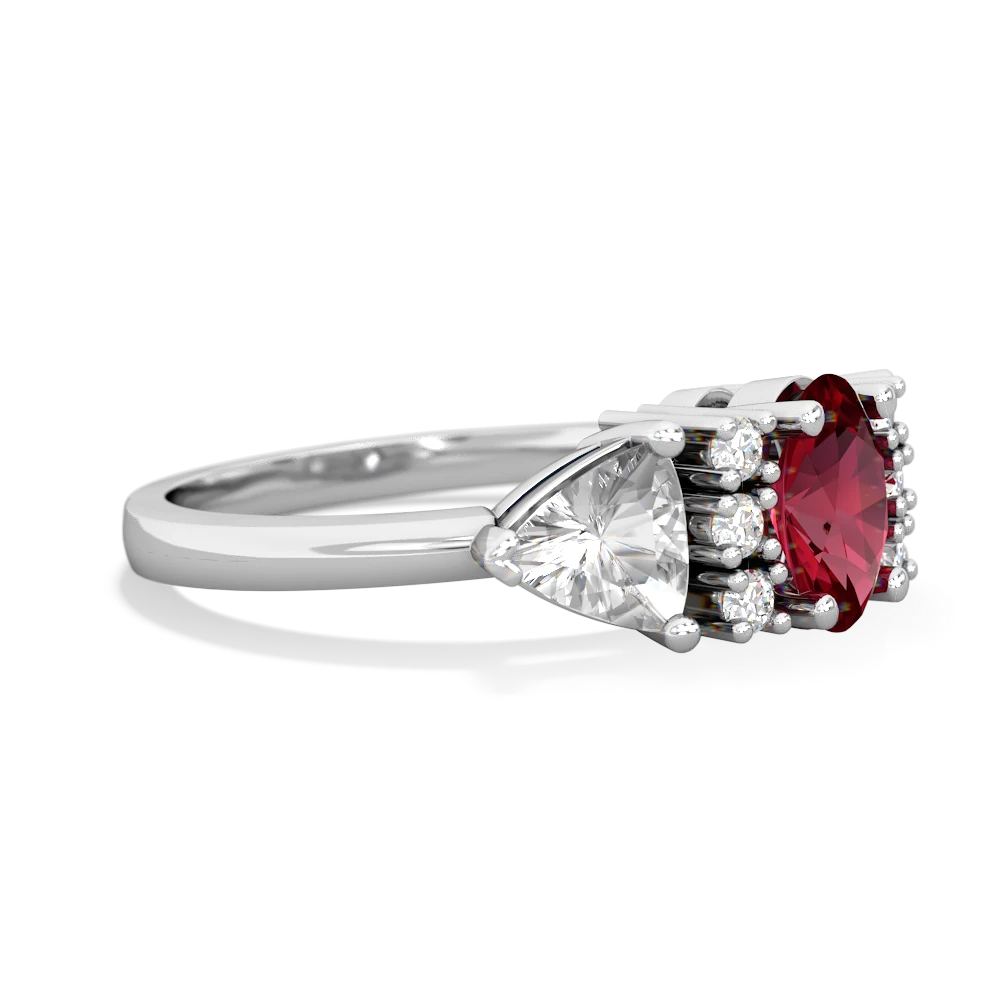 Lab Ruby Antique Style Three Stone 14K White Gold ring R2186