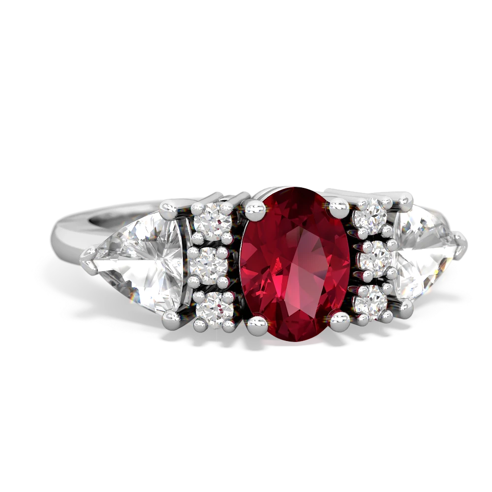 Lab Ruby Antique Style Three Stone 14K White Gold ring R2186