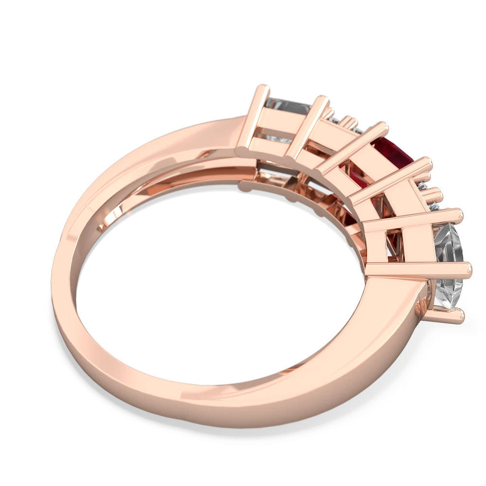 Lab Ruby Three Stone Diamond Cluster 14K Rose Gold ring R2592