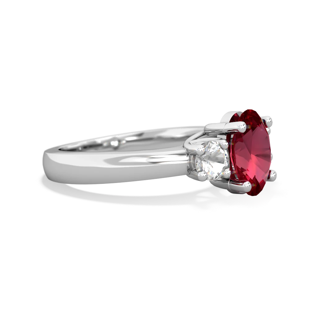 Lab Ruby Three Stone Oval Trellis 14K White Gold ring R4024