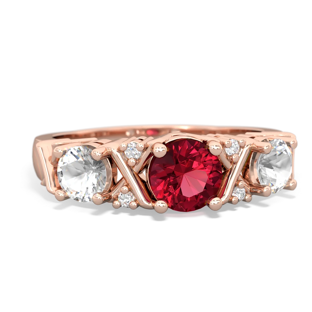 Lab Ruby Hugs And Kisses 14K Rose Gold ring R5016