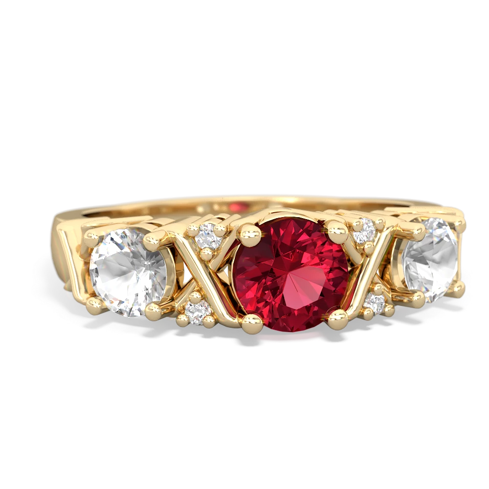 Lab Ruby Hugs And Kisses 14K Yellow Gold ring R5016