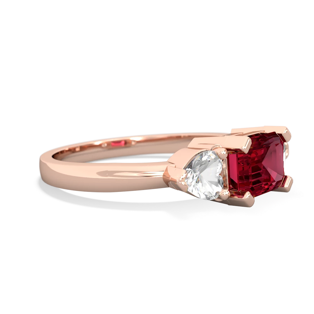 Lab Ruby Three Stone 14K Rose Gold ring R5235