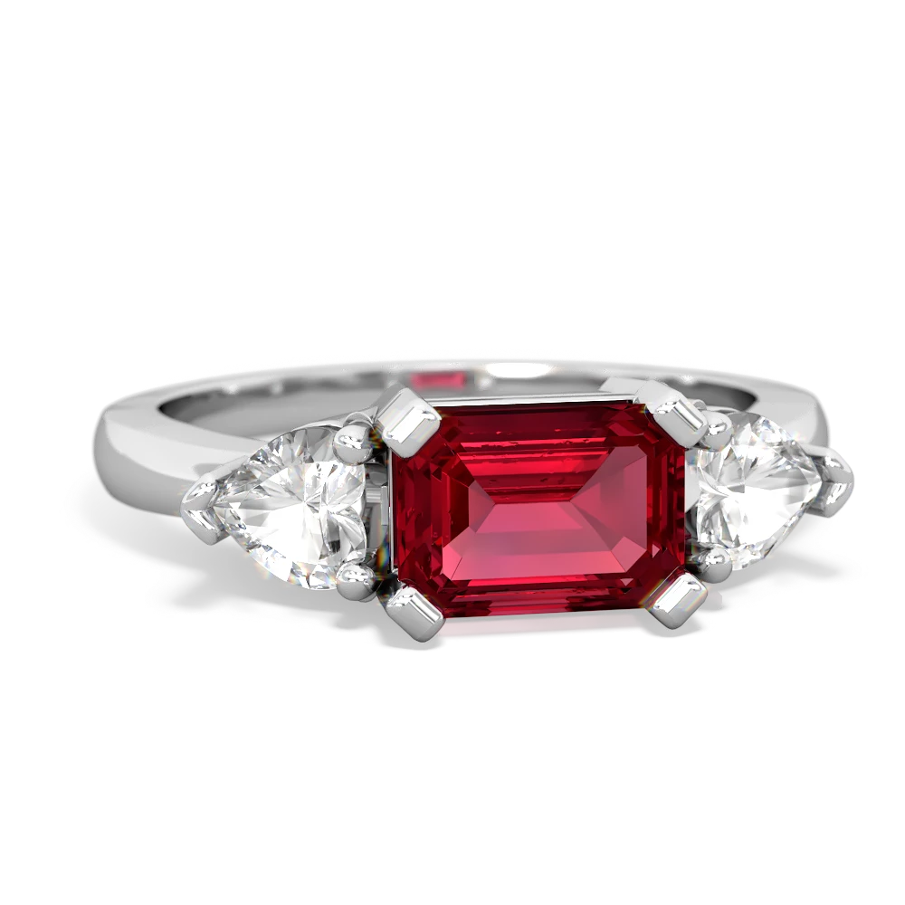 Lab Ruby Three Stone 14K White Gold ring R5235