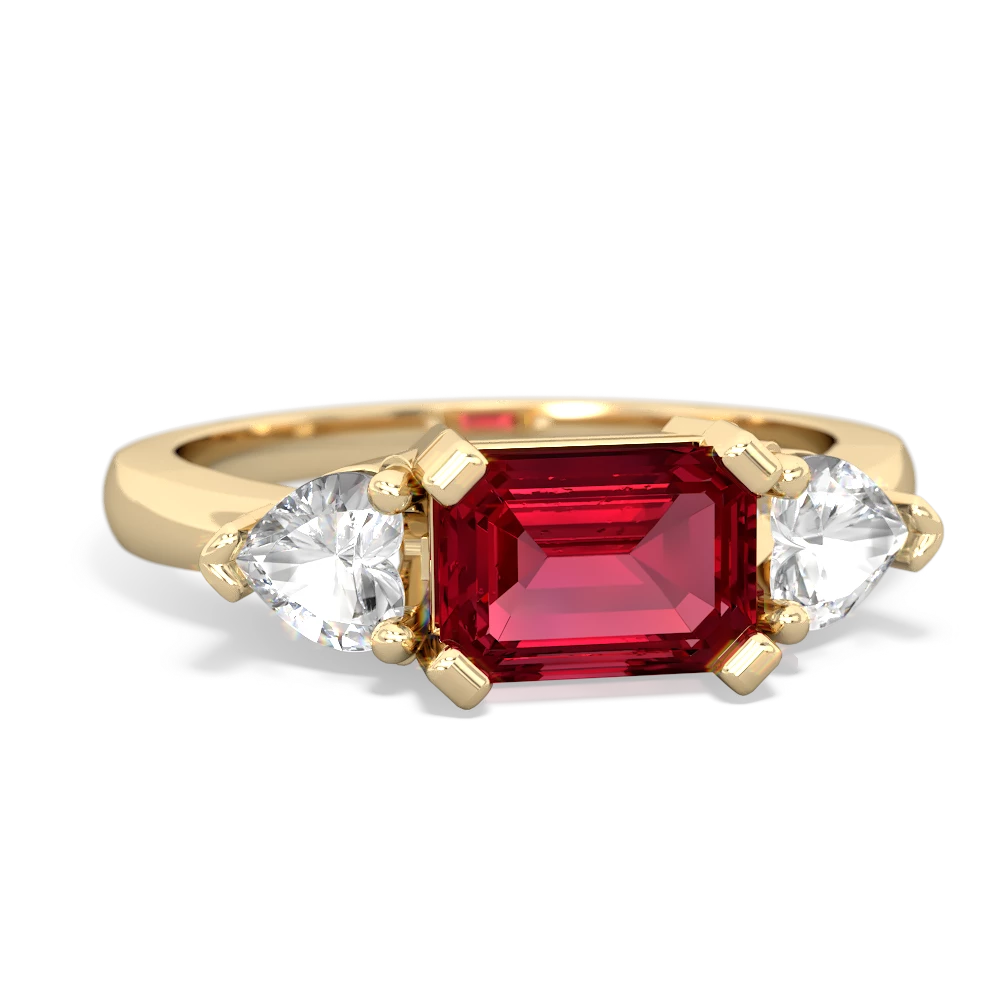 Lab Ruby Three Stone 14K Yellow Gold ring R5235