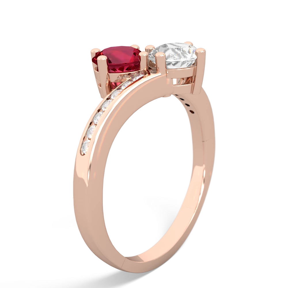 Lab Ruby Channel Set Two Stone 14K Rose Gold ring R5303