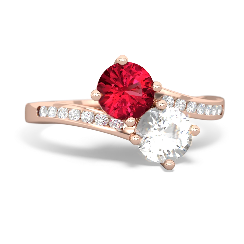 Lab Ruby Channel Set Two Stone 14K Rose Gold ring R5303