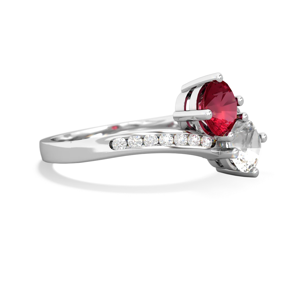 Lab Ruby Channel Set Two Stone 14K White Gold ring R5303