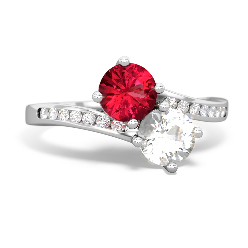 Lab Ruby Channel Set Two Stone 14K White Gold ring R5303