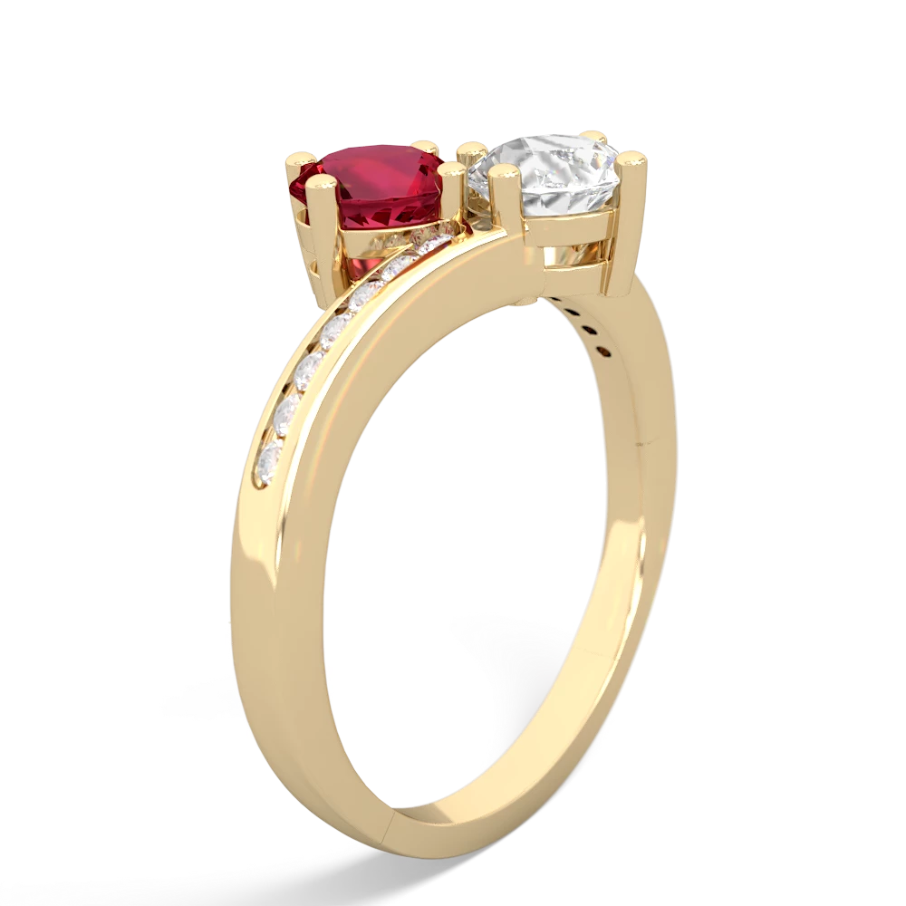 Lab Ruby Channel Set Two Stone 14K Yellow Gold ring R5303