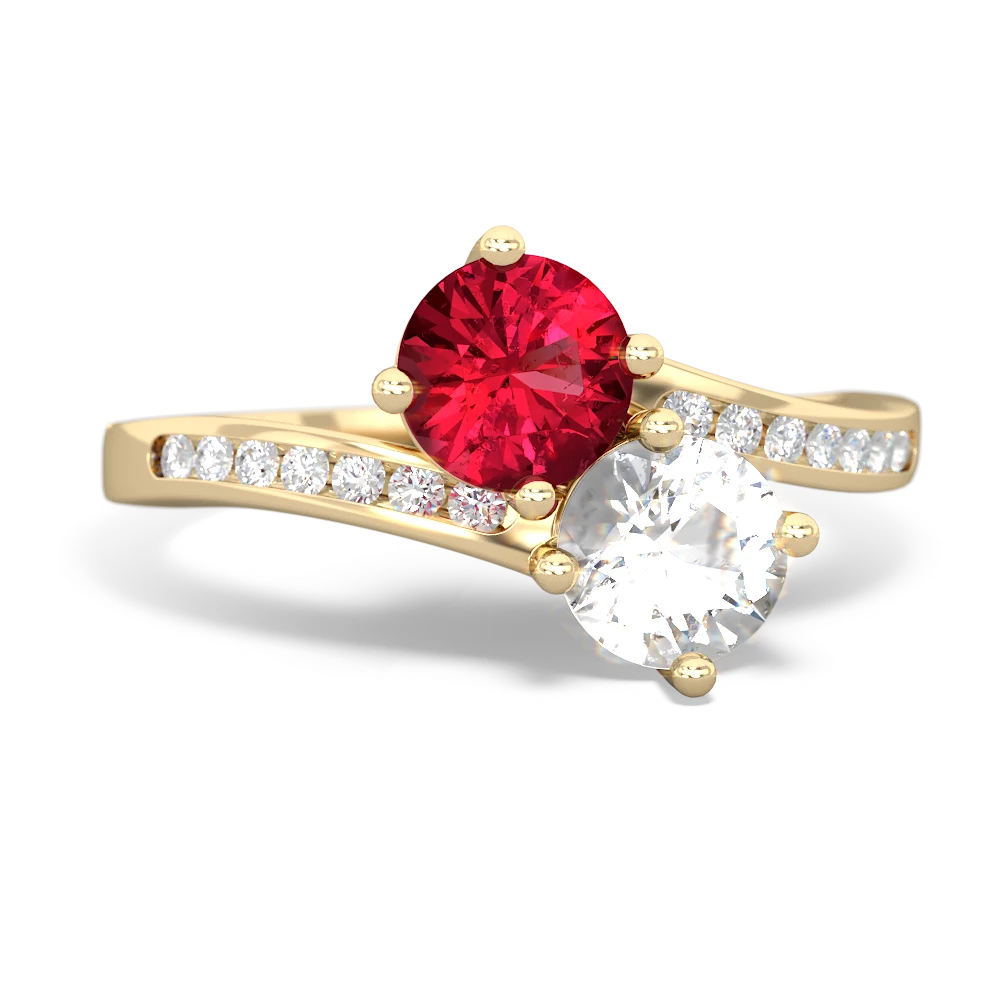 Lab Ruby Channel Set Two Stone 14K Yellow Gold ring R5303