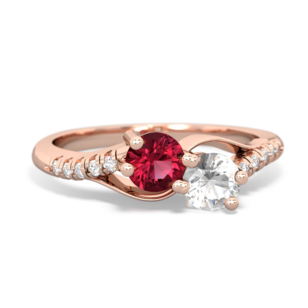 Lab Ruby Infinity Pave Two Stone 14K Rose Gold ring R5285