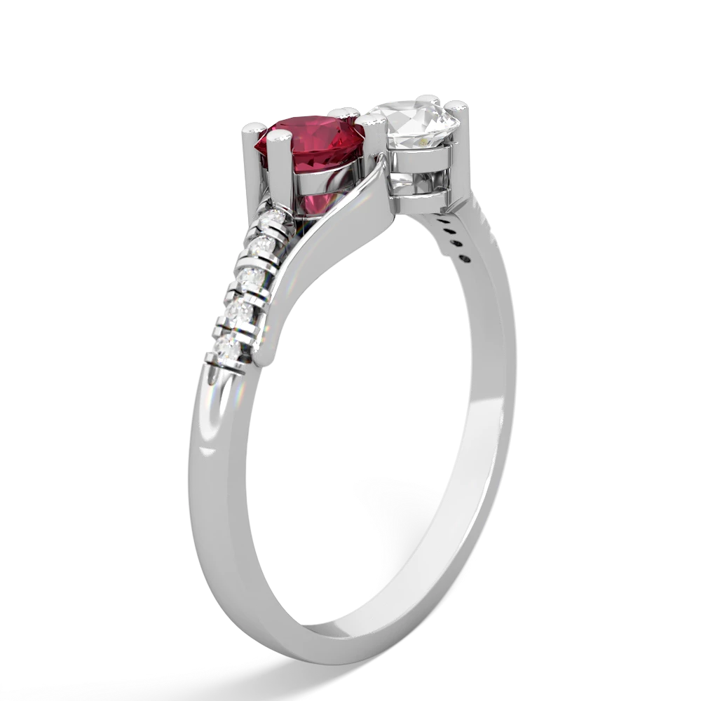 Lab Ruby Infinity Pave Two Stone 14K White Gold ring R5285