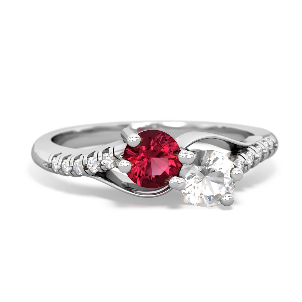 Lab Ruby Infinity Pave Two Stone 14K White Gold ring R5285