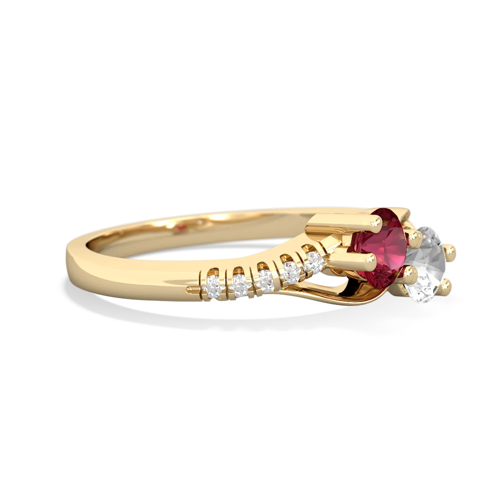 Lab Ruby Infinity Pave Two Stone 14K Yellow Gold ring R5285