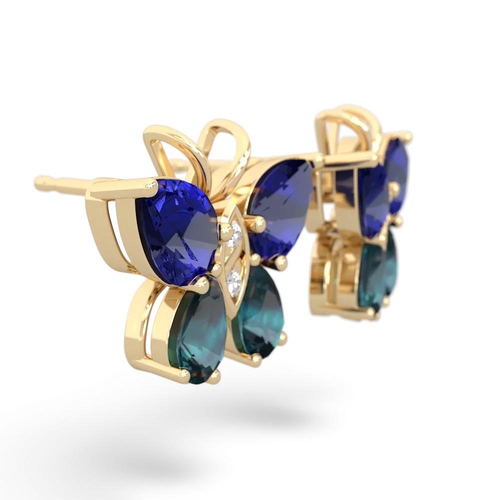 Lab Sapphire Butterfly 14K Yellow Gold earrings E2215