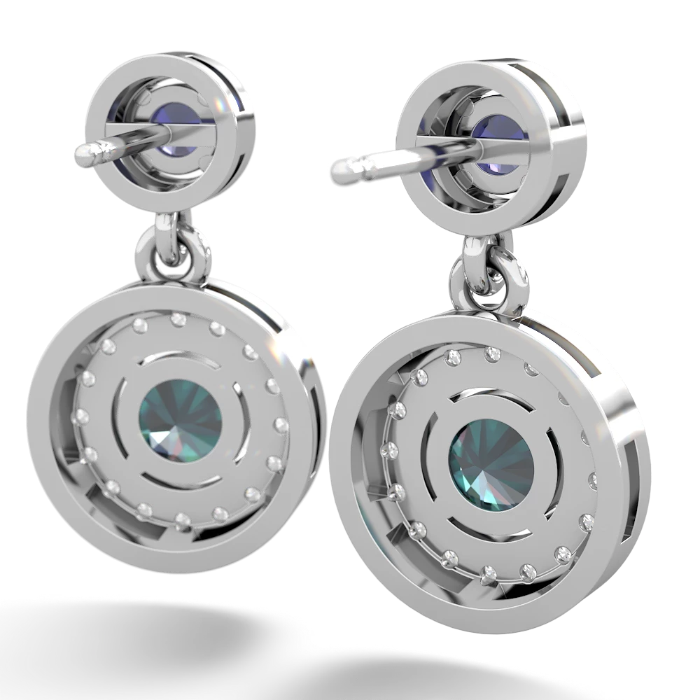 Lab Sapphire Halo Dangle 14K White Gold earrings E5319