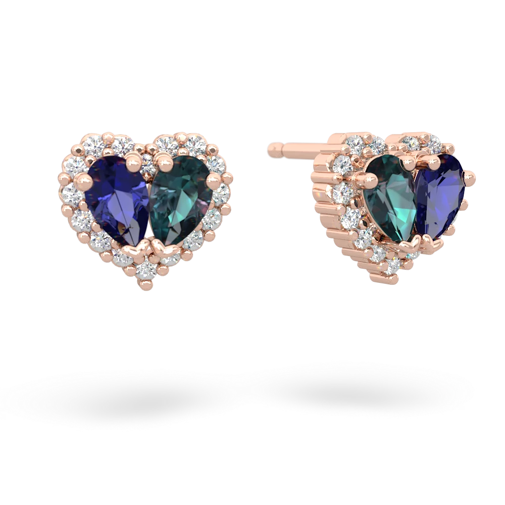Lab Sapphire Halo 14K Rose Gold earrings E7008
