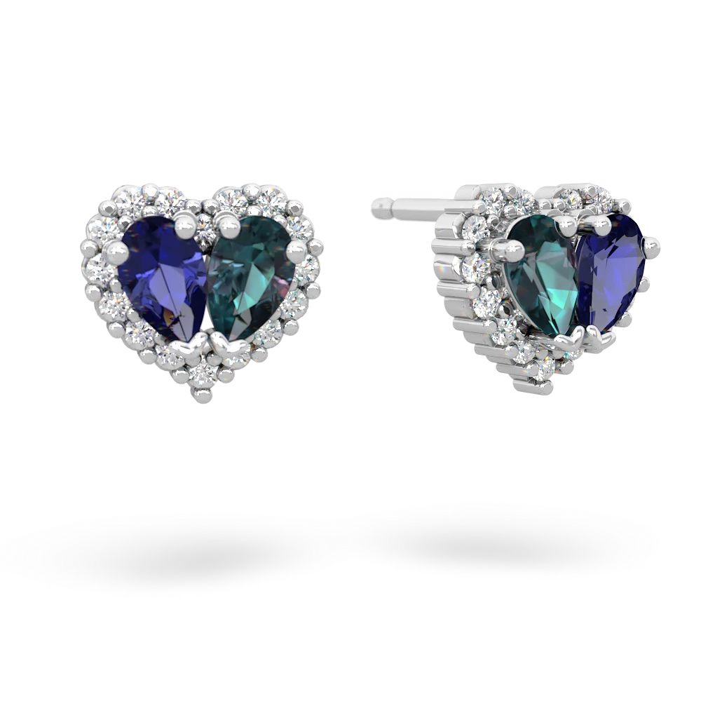 Lab Sapphire Halo 14K White Gold earrings E7008