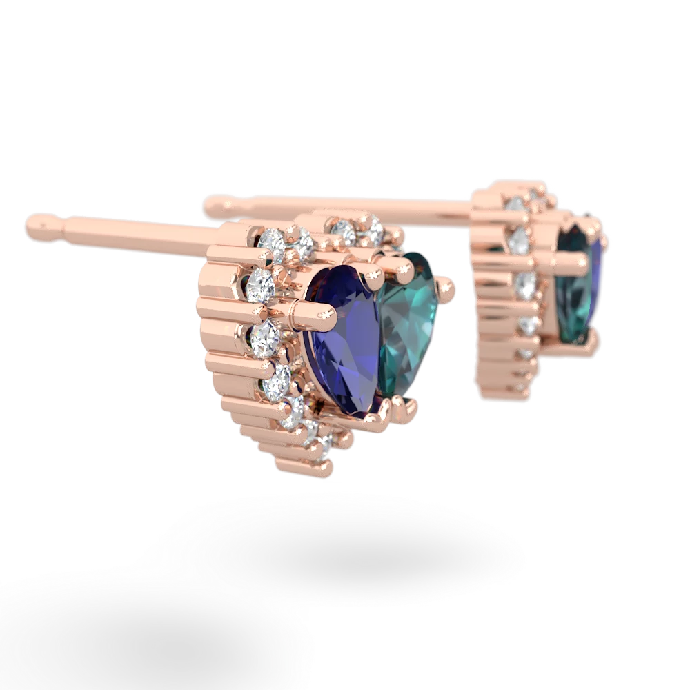 Lab Sapphire Halo 14K Rose Gold earrings E7008