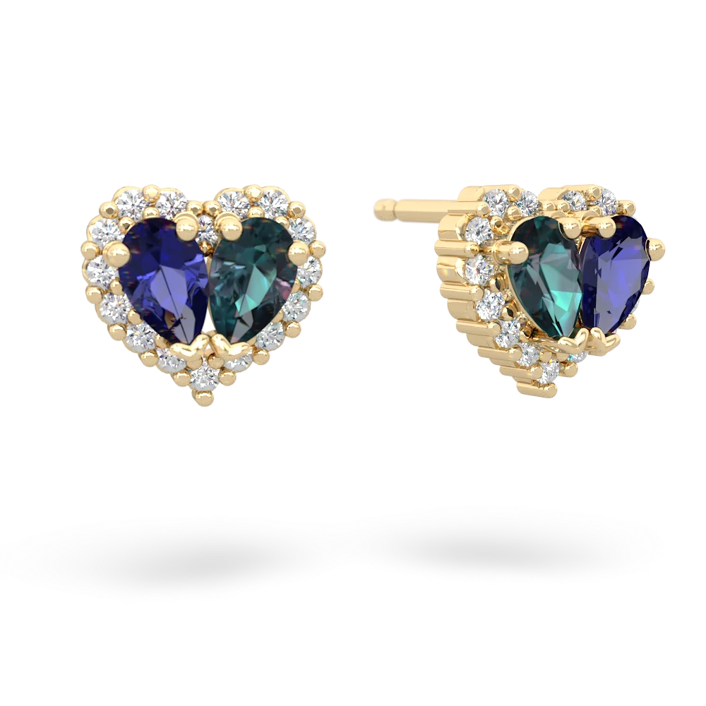 Lab Sapphire Halo 14K Yellow Gold earrings E7008