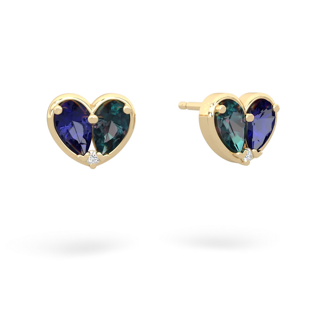 Lab Sapphire 'Our Heart' 14K Yellow Gold earrings E5072