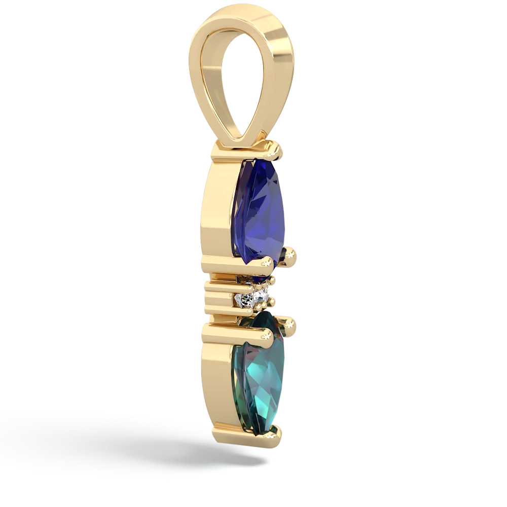 Lab Sapphire Bowtie Drop 14K Yellow Gold pendant P0865