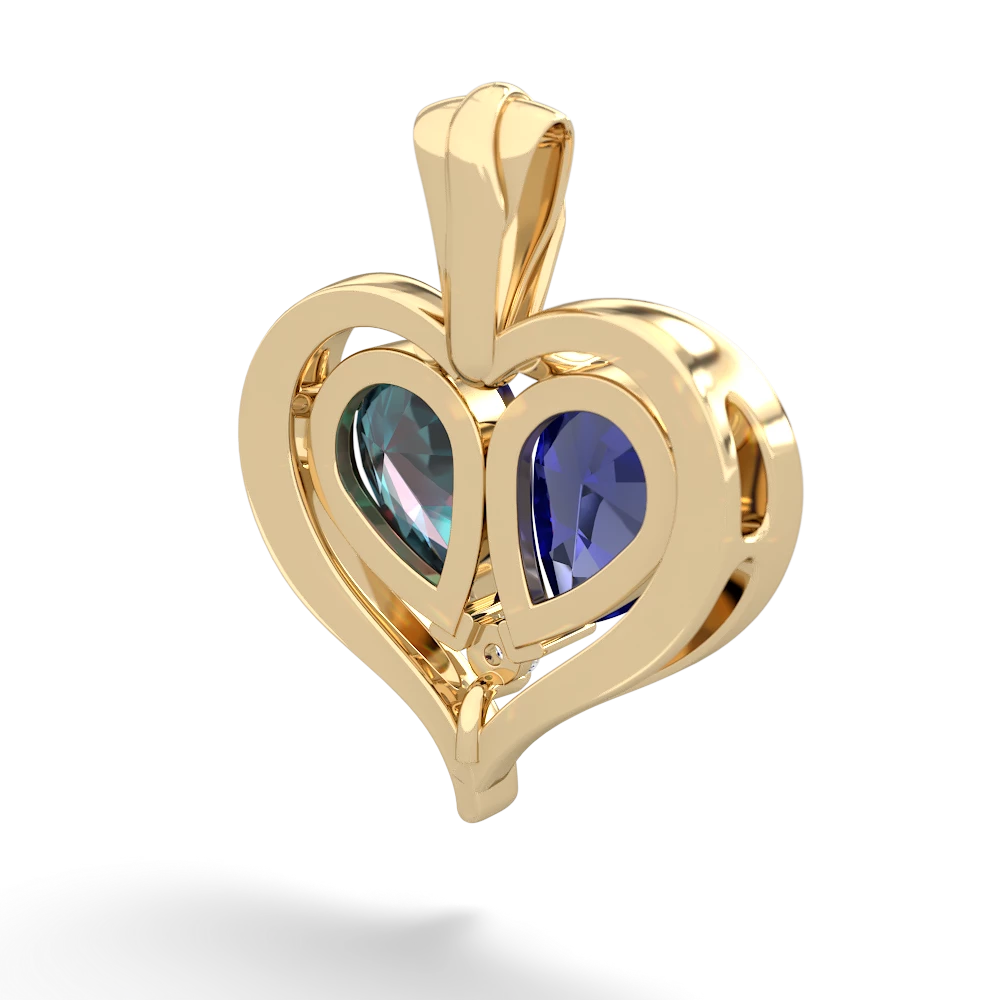 Lab Sapphire Two Become One 14K Yellow Gold pendant P5330